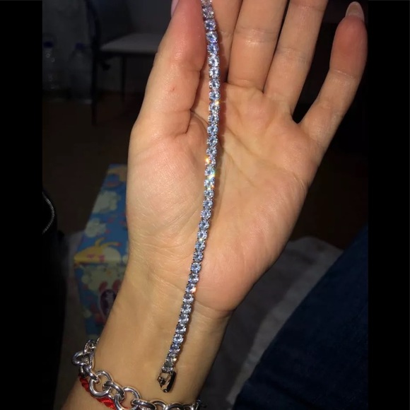 Silver 3-4mm Full Drill Fine Tennis Bridal Eternity Bracelet - Picture 10 of 16